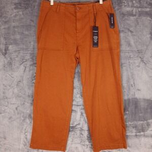 Liverpool Pants Womens 14 Brown Wide Leg Crop Twill Utility Pockets Stretch NWT